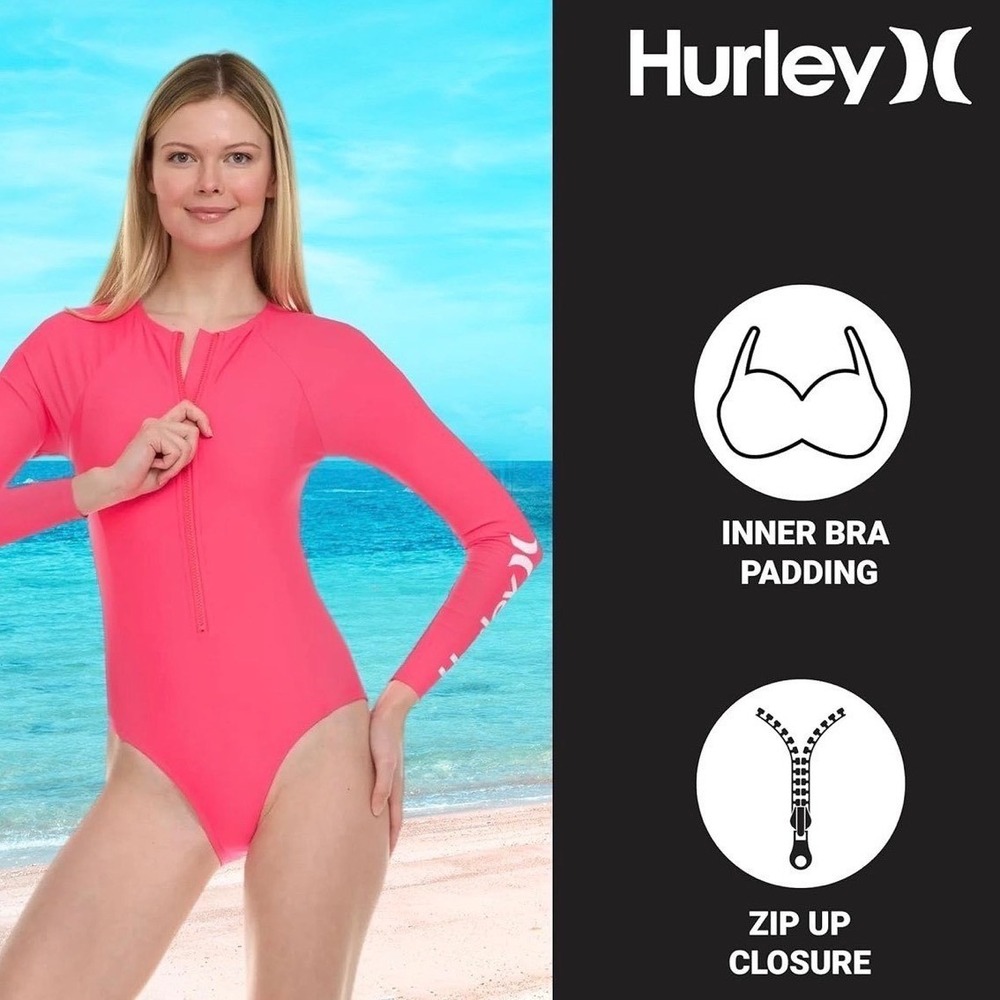NWT Hurley Melon Long Sleeve One Piece Full Zip Rash Guard - Med & Large - Picture 5 of 7
